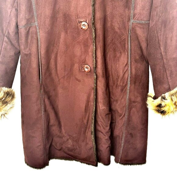 NOVELTI Womens Swing Coat Faux Fur Winter Luxury Cuddly Soft Brown Size Small - Picture 4 of 13